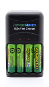 強力 NiZn 1.6V 単３充電池 2500mWh ４本 急速充電器 黒 セット
